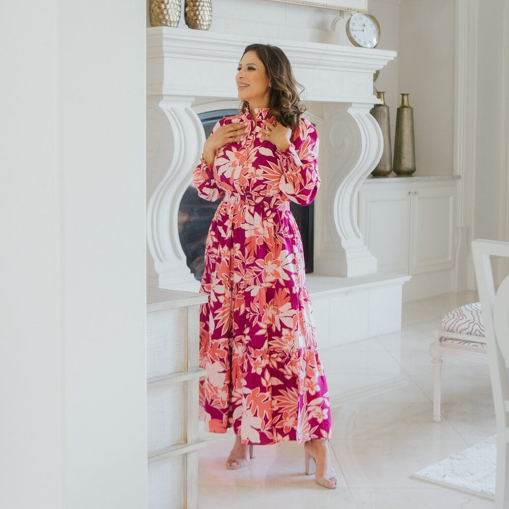 Long Sleeve Floral Maxi Dress Magenta